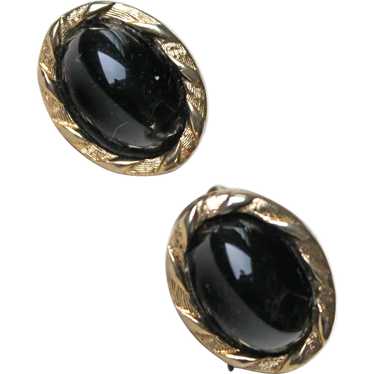 Swank Cufflinks Onyx and Karatclad Gold Plate 194… - image 1