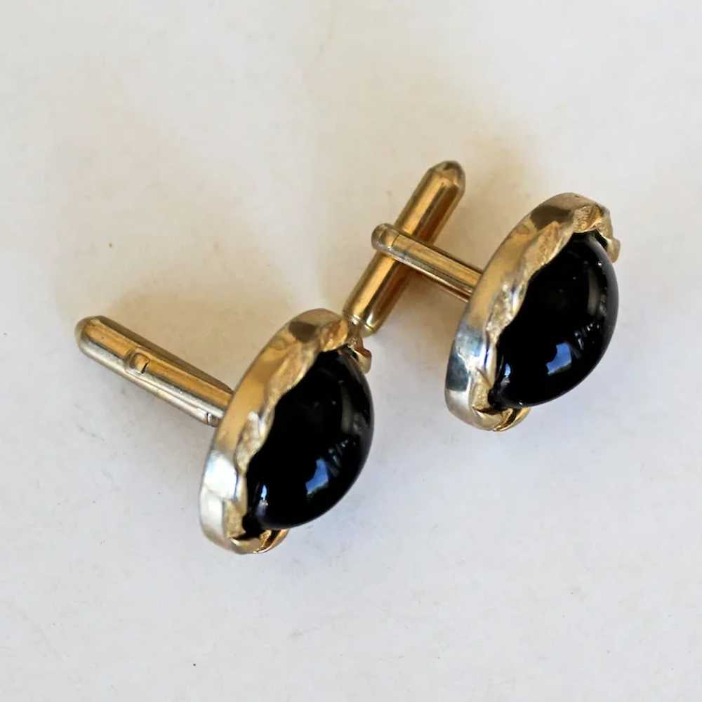 Swank Cufflinks Onyx and Karatclad Gold Plate 194… - image 2