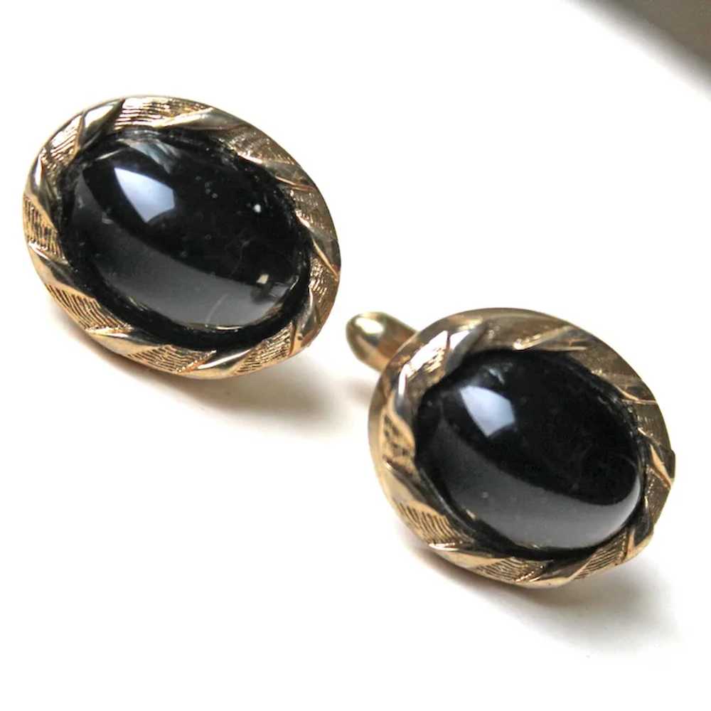 Swank Cufflinks Onyx and Karatclad Gold Plate 194… - image 7