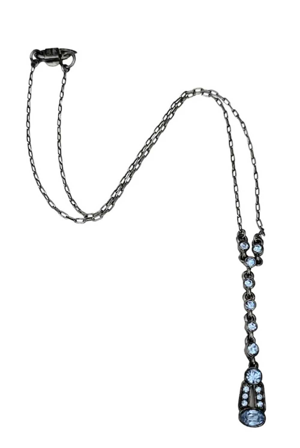 Givenchy Dark Silver Tone Blue Rhinestone Pendant… - image 2
