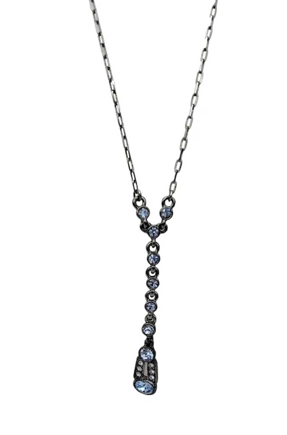 Givenchy Dark Silver Tone Blue Rhinestone Pendant… - image 3
