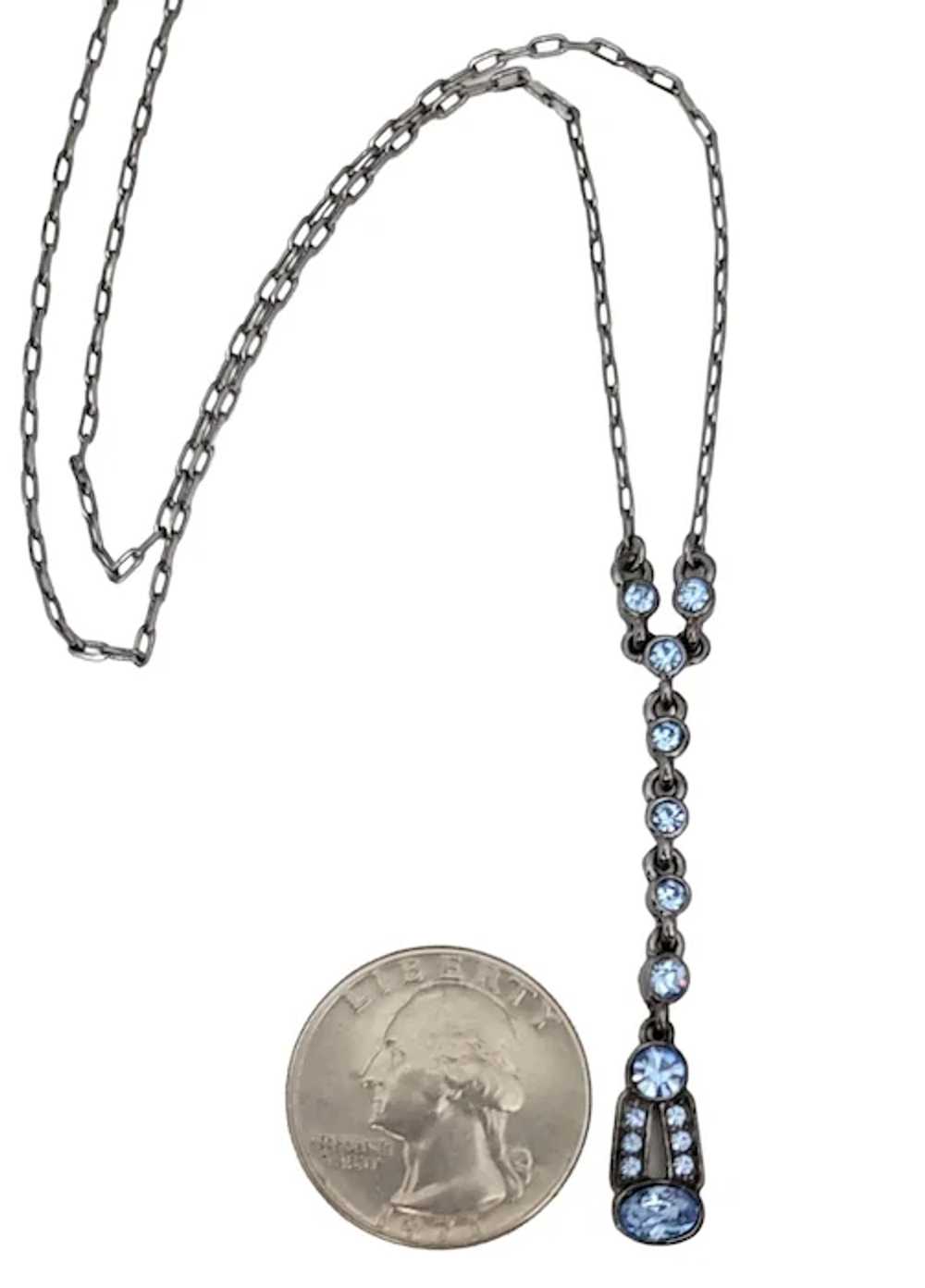 Givenchy Dark Silver Tone Blue Rhinestone Pendant… - image 7