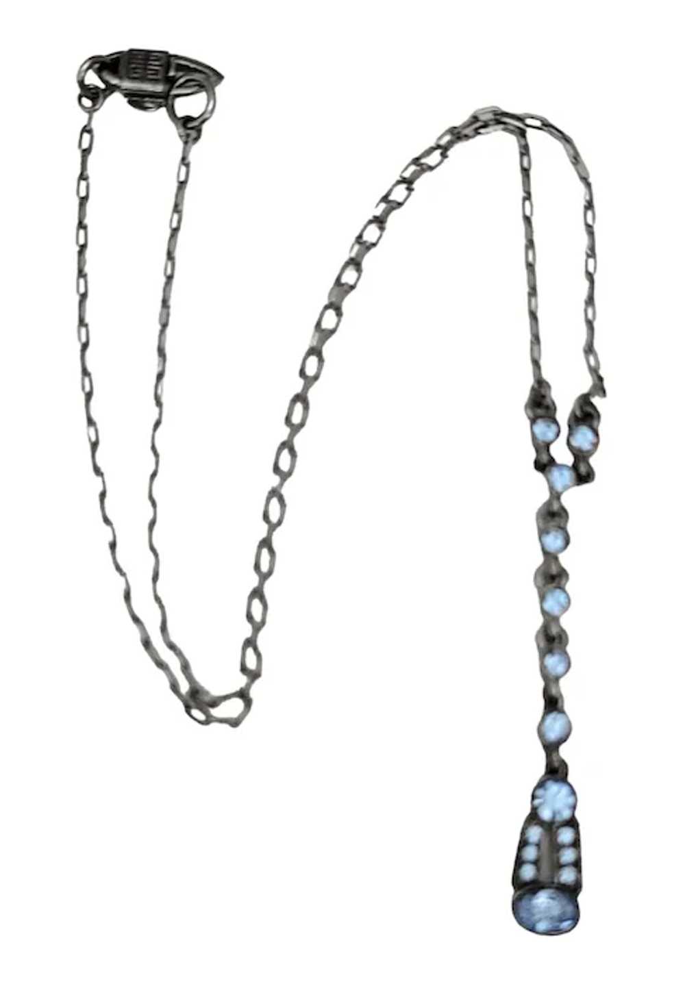 Givenchy Dark Silver Tone Blue Rhinestone Pendant… - image 8