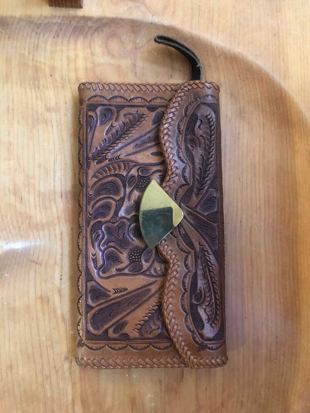 60's/70's Large Hand Tooled Leather Wallet - image 1