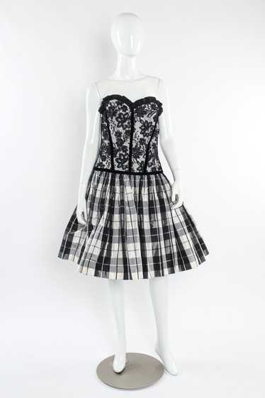 ESCADA Lace Checker Silk Taffeta Dress