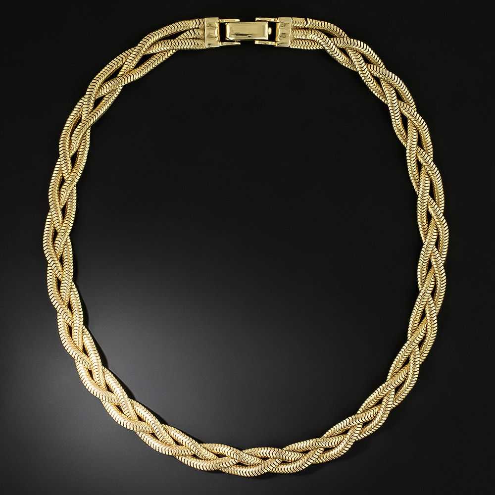 Mid-Century Gold Woven Braid Necklace - image 1