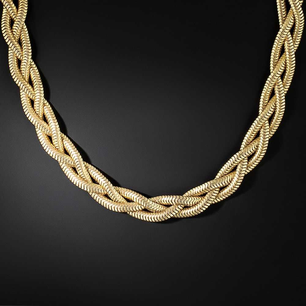 Mid-Century Gold Woven Braid Necklace - image 2