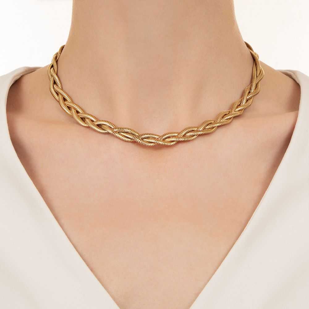 Mid-Century Gold Woven Braid Necklace - image 3