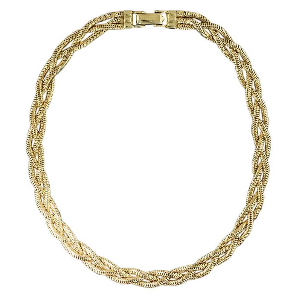 Mid-Century Gold Woven Braid Necklace - image 4