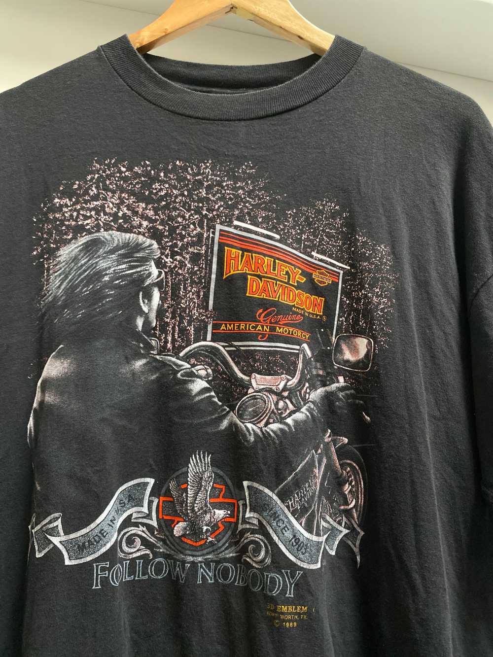 1989 3D Emblem Harley Davidson Black Single stitch Tee - Gem