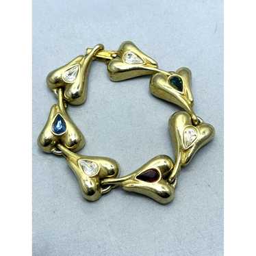 Vintage Vintage Gold Tone Rhinestone Heart Bracel… - image 1