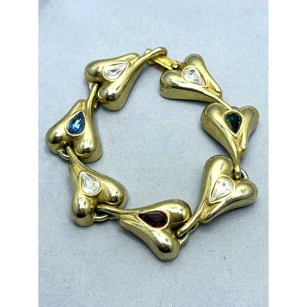 Vintage Vintage Gold Tone Rhinestone Heart Bracel… - image 2