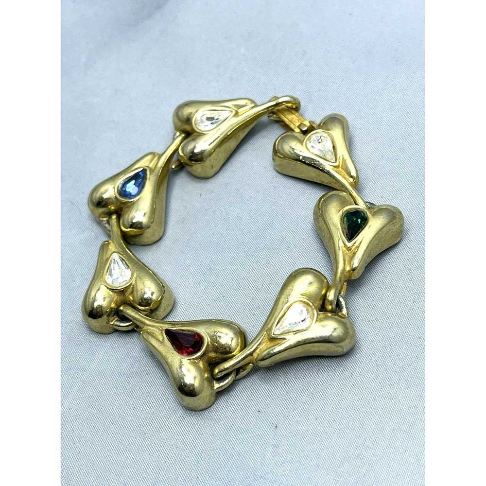 Vintage Vintage Gold Tone Rhinestone Heart Bracel… - image 3