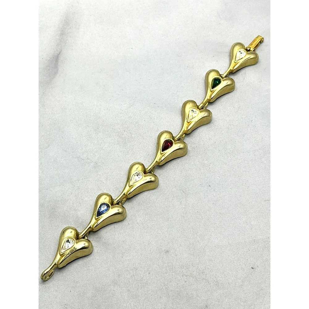 Vintage Vintage Gold Tone Rhinestone Heart Bracel… - image 4