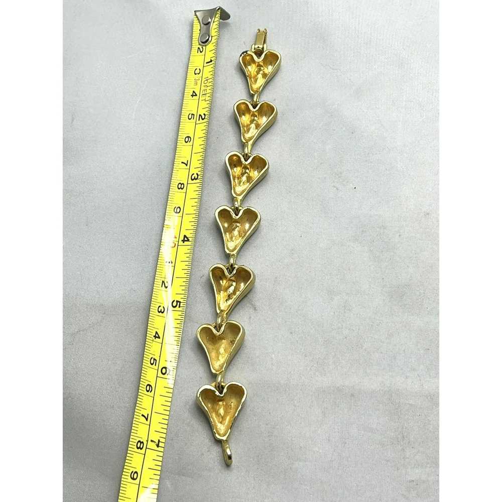 Vintage Vintage Gold Tone Rhinestone Heart Bracel… - image 5