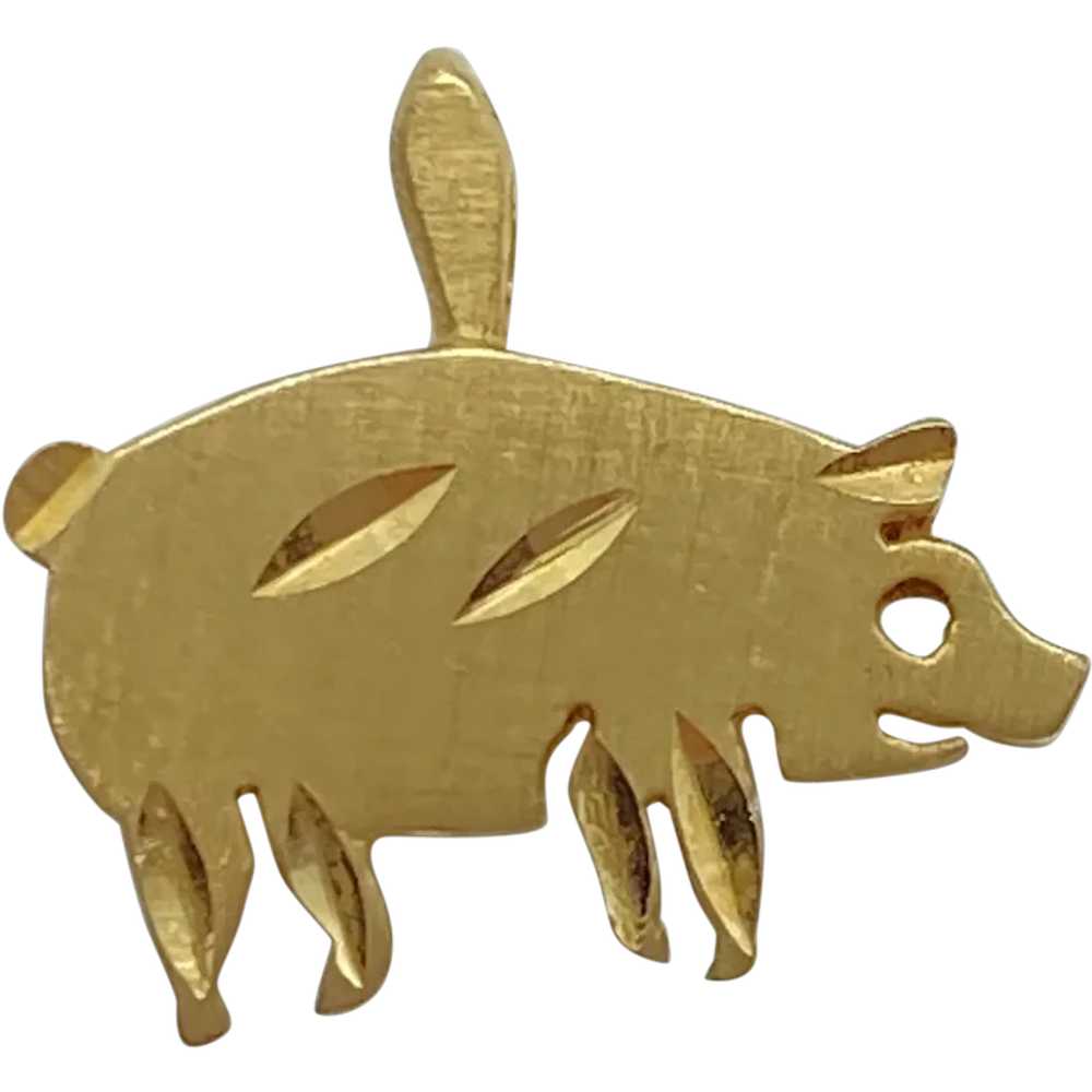 Lucky Pig Vintage Charm Pendant 14K Gold - image 1