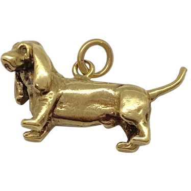 Basset Hound Vintage Charm 14K Gold Three-Dimensio