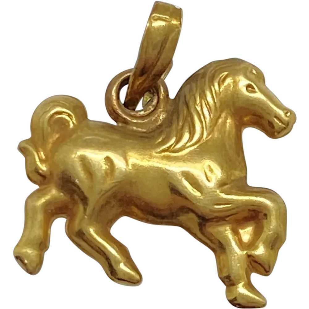 Vintage HORSE Equestrian Charm 14K Gold Three-Dim… - image 1