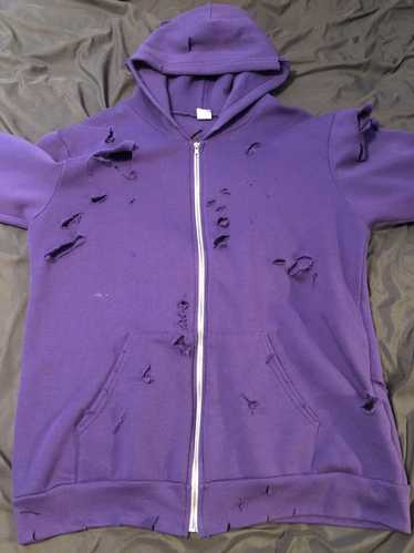 Handmade Hand distressed purple zip up hoodie - image 1