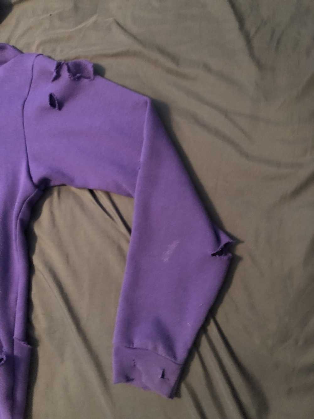 Handmade Hand distressed purple zip up hoodie - image 2