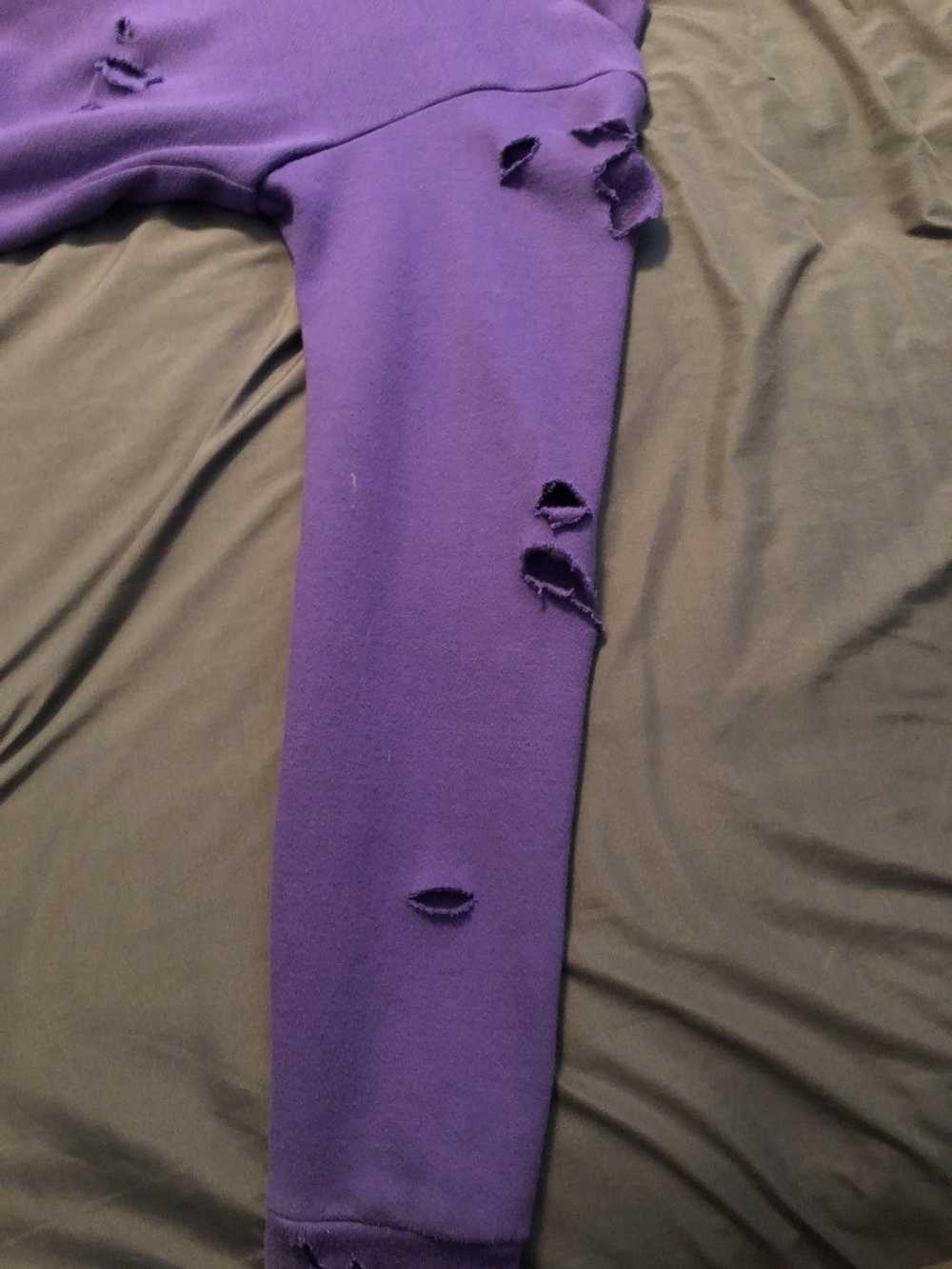 Handmade Hand distressed purple zip up hoodie - image 3