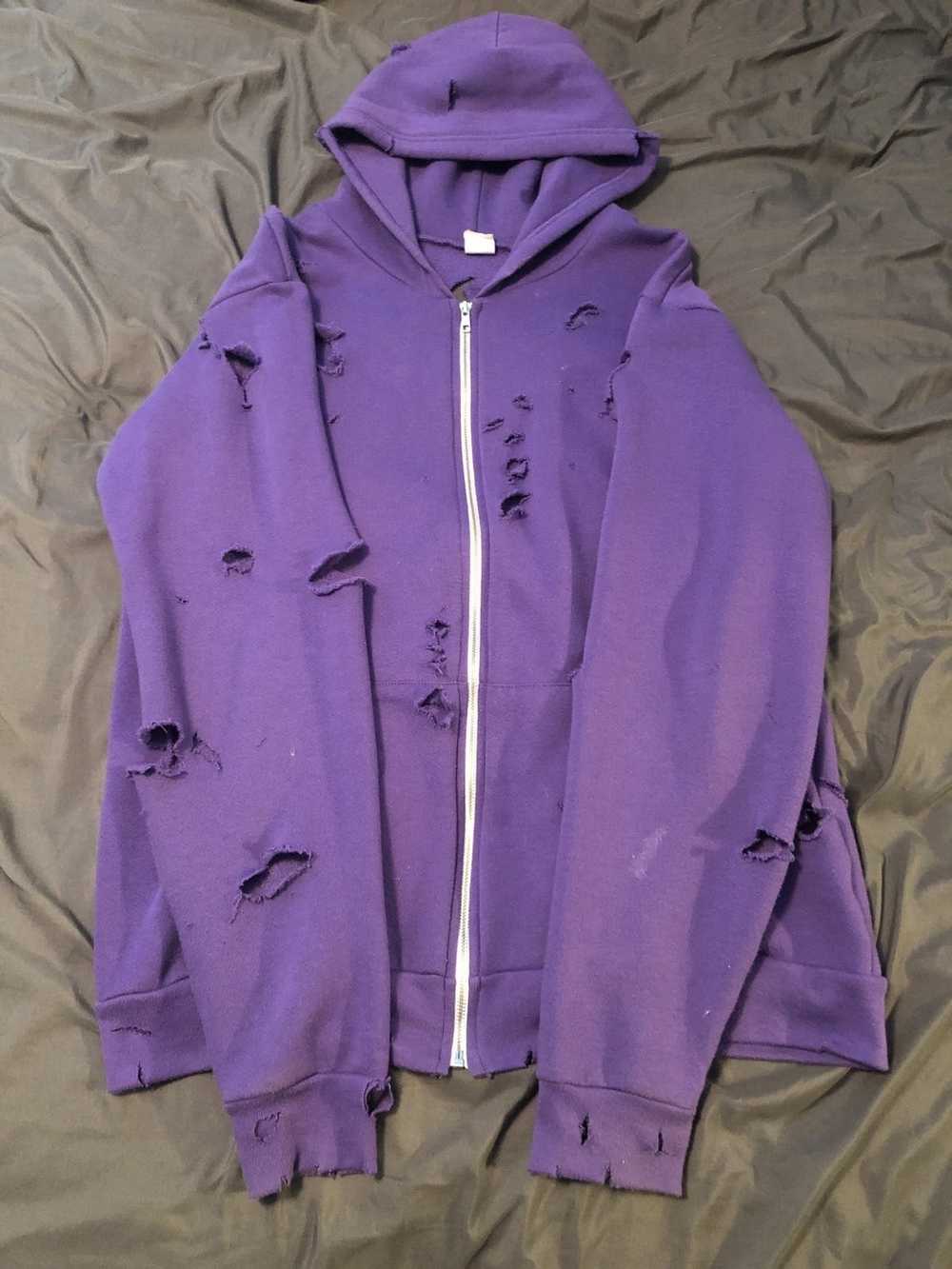 Handmade Hand distressed purple zip up hoodie - image 4