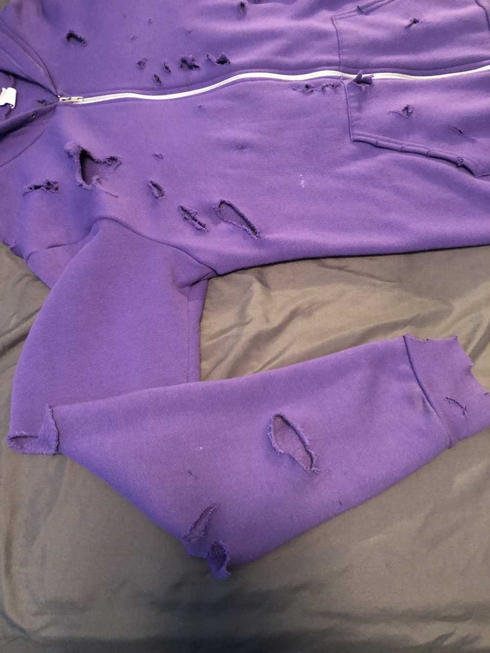 Handmade Hand distressed purple zip up hoodie - image 5