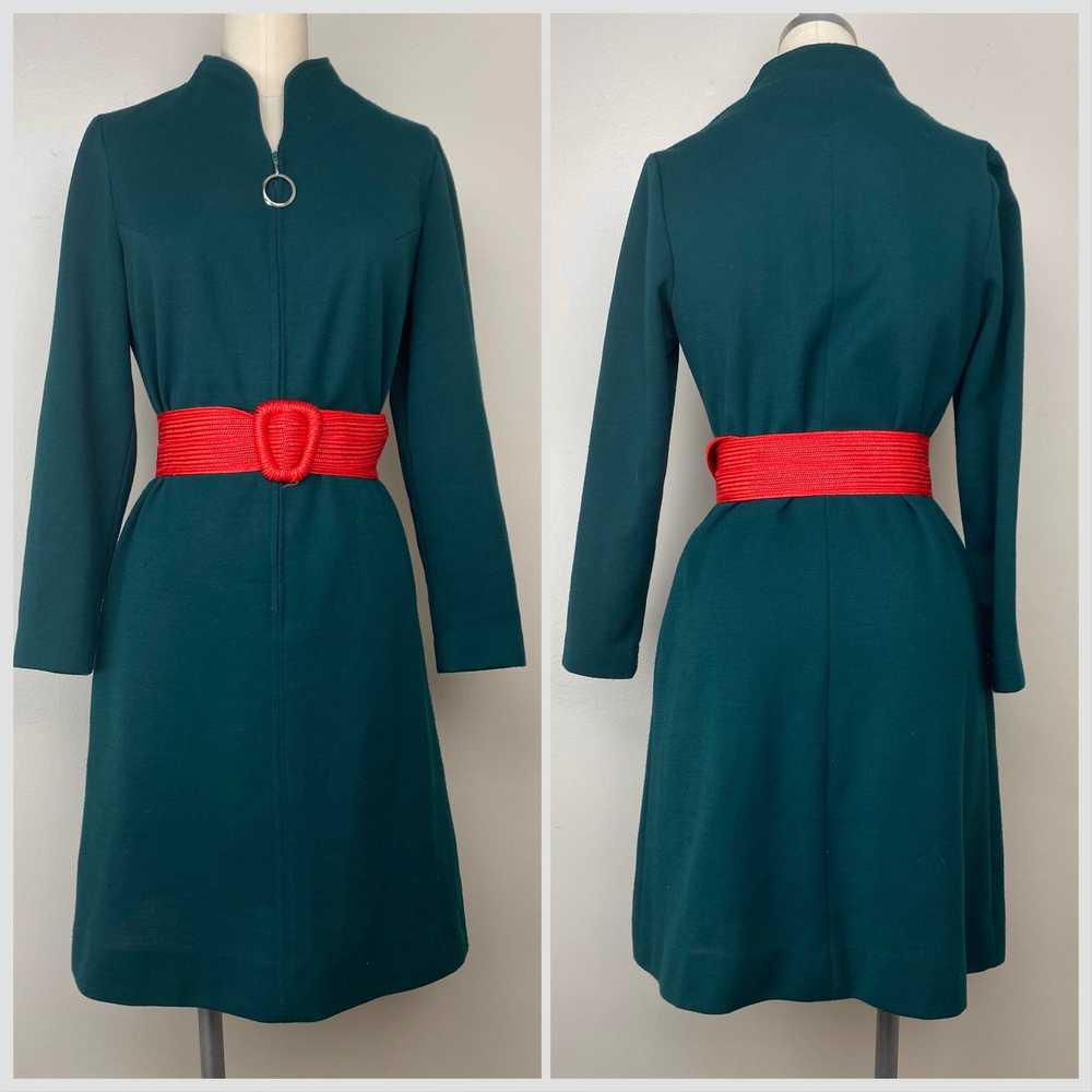 1970s Forest Green Mod Mini Dress, K II, Size S/M - image 3