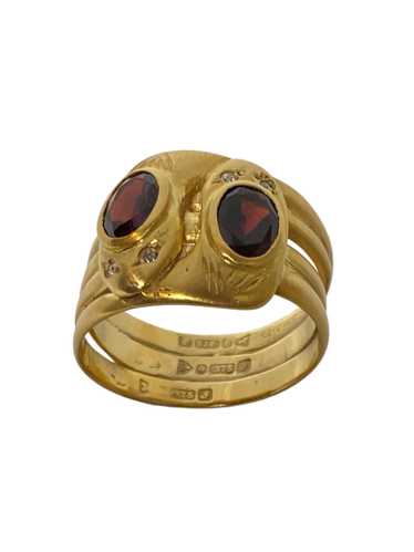 Dramatic Garnet Twin Head Snake Ring, 1909