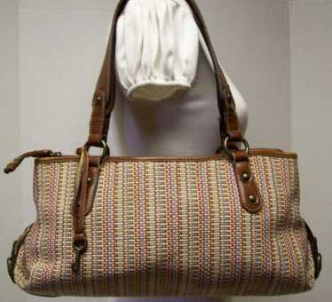 Fossil Multi Color Stripe Woven Satchel Handbag S… - image 1