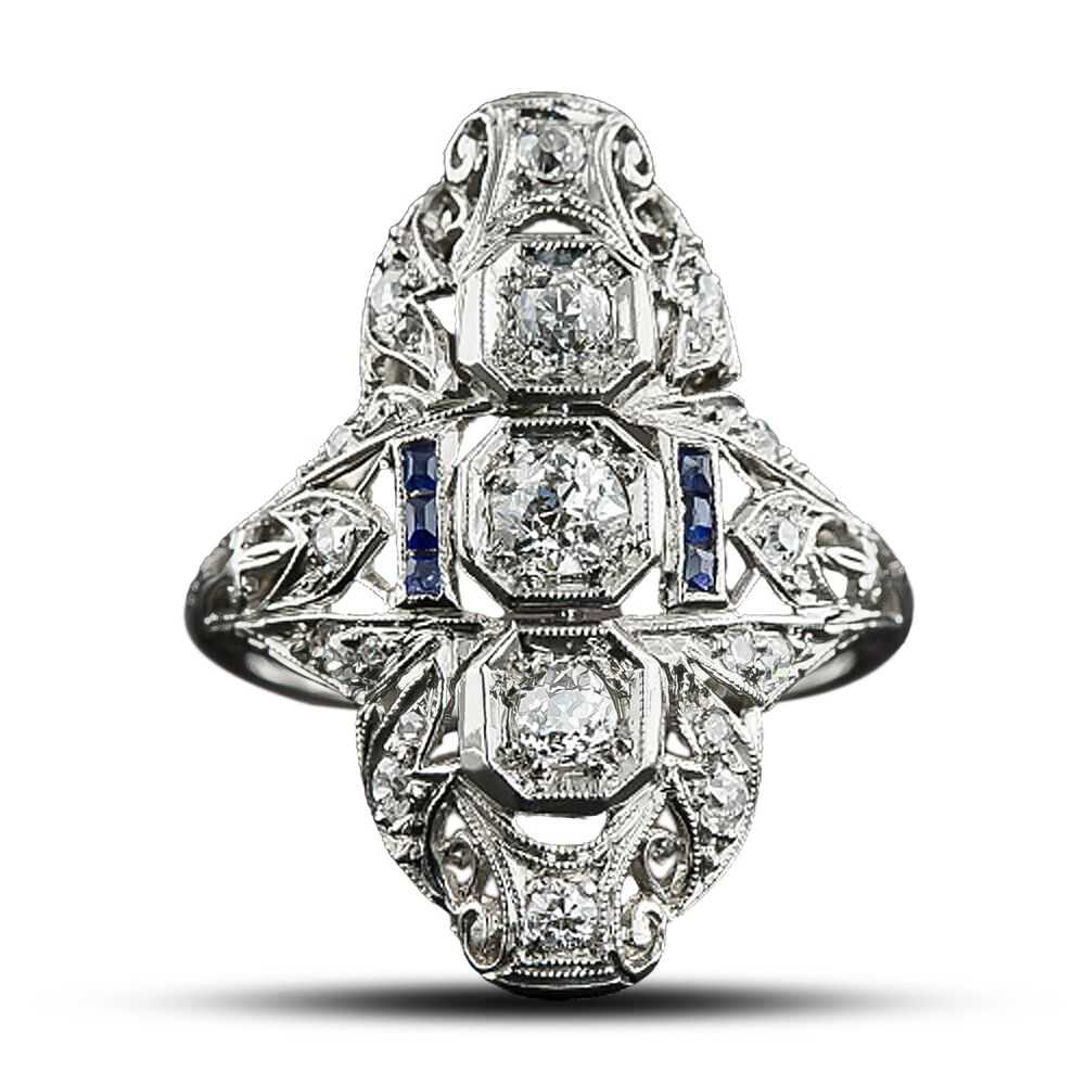 Art Deco Three-Stone Diamond Dinner Ring - image 4