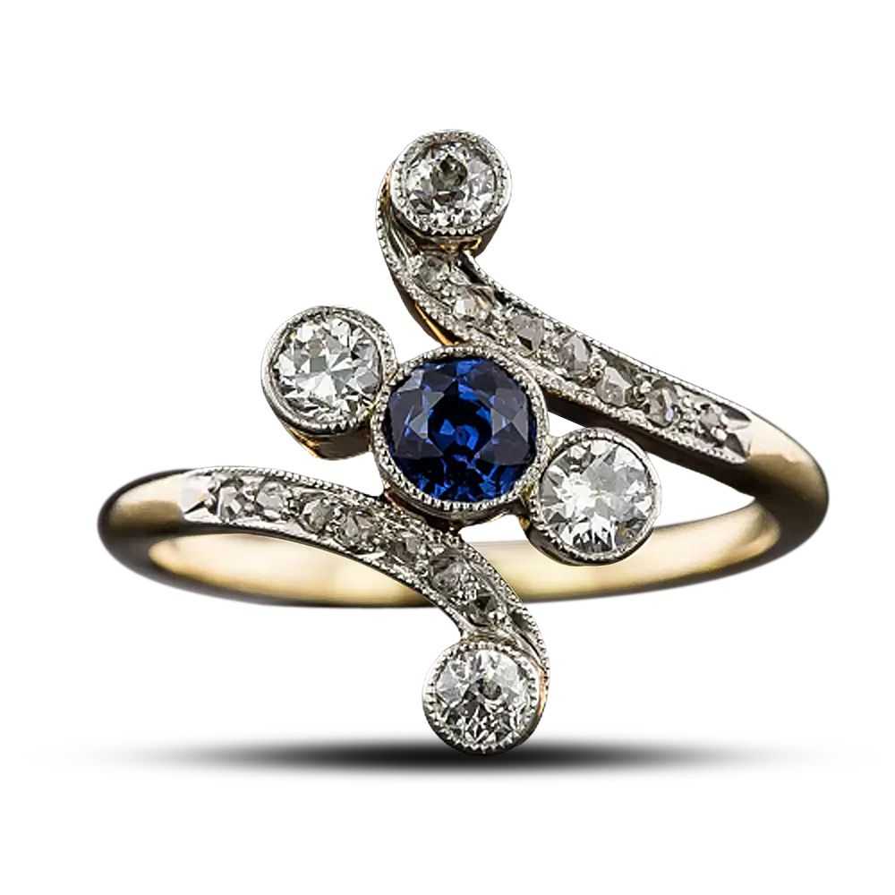 Edwardian Sapphire and Diamond Ring - image 4