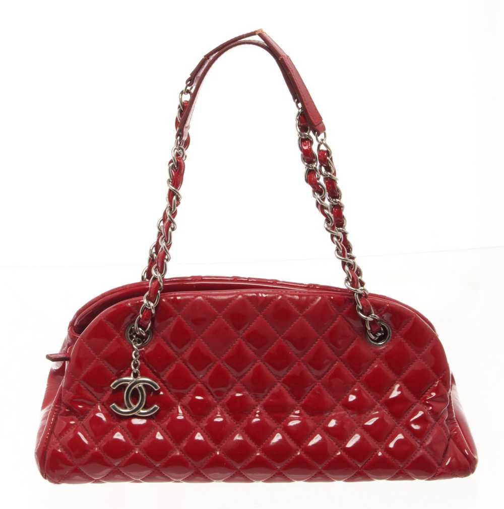 Chanel Chanel Red Quilted Patent Bowling Chain Sh… - image 1