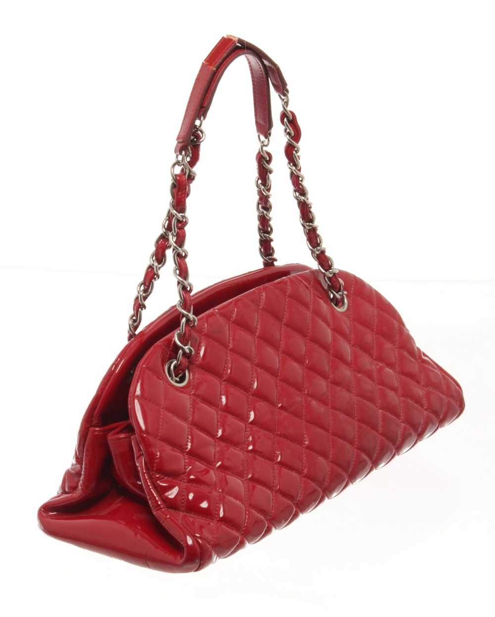 Chanel Chanel Red Quilted Patent Bowling Chain Sh… - image 3