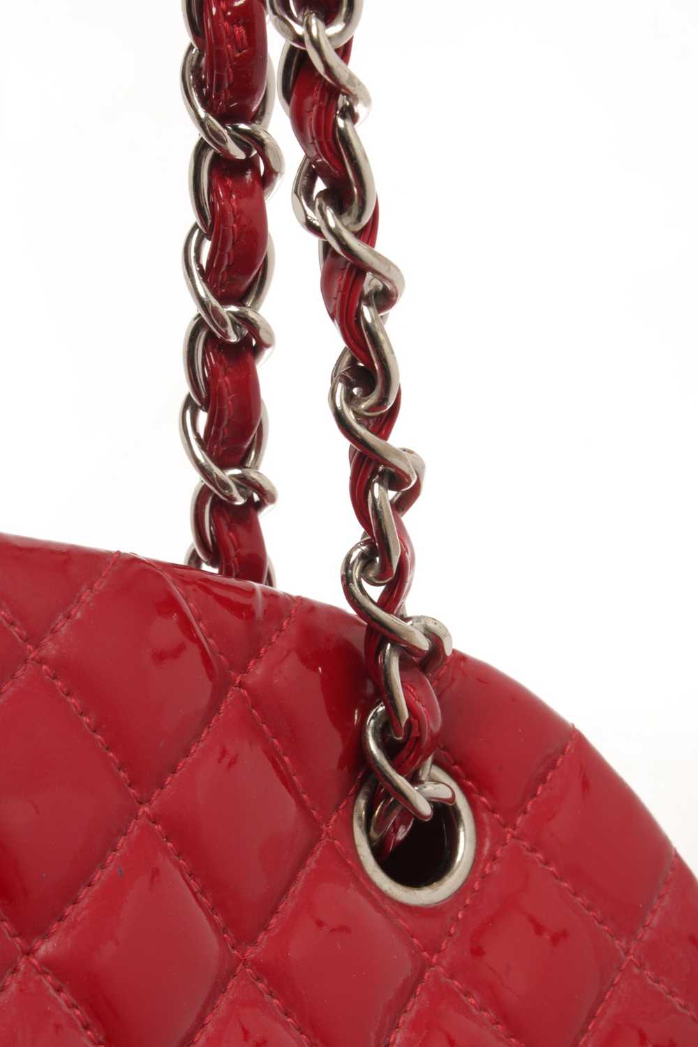 Chanel Chanel Red Quilted Patent Bowling Chain Sh… - image 5