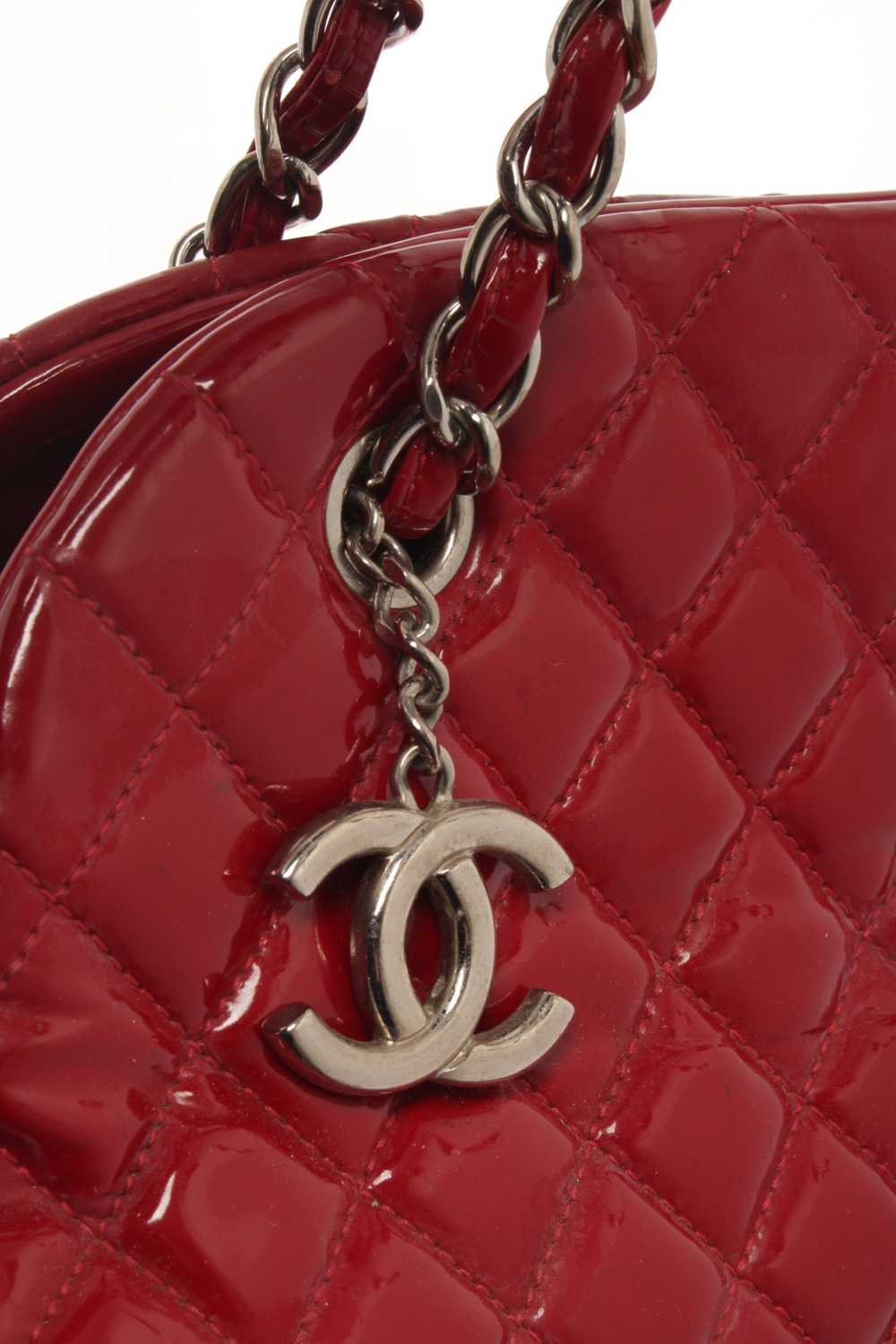 Chanel Chanel Red Quilted Patent Bowling Chain Sh… - image 6