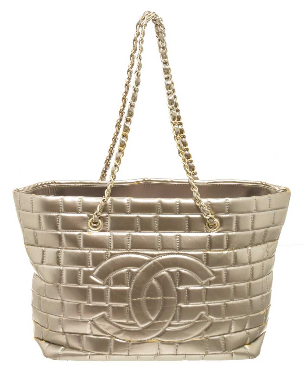 Chanel Chanel Silver Quilted Lambskin Igloo Tote … - image 1