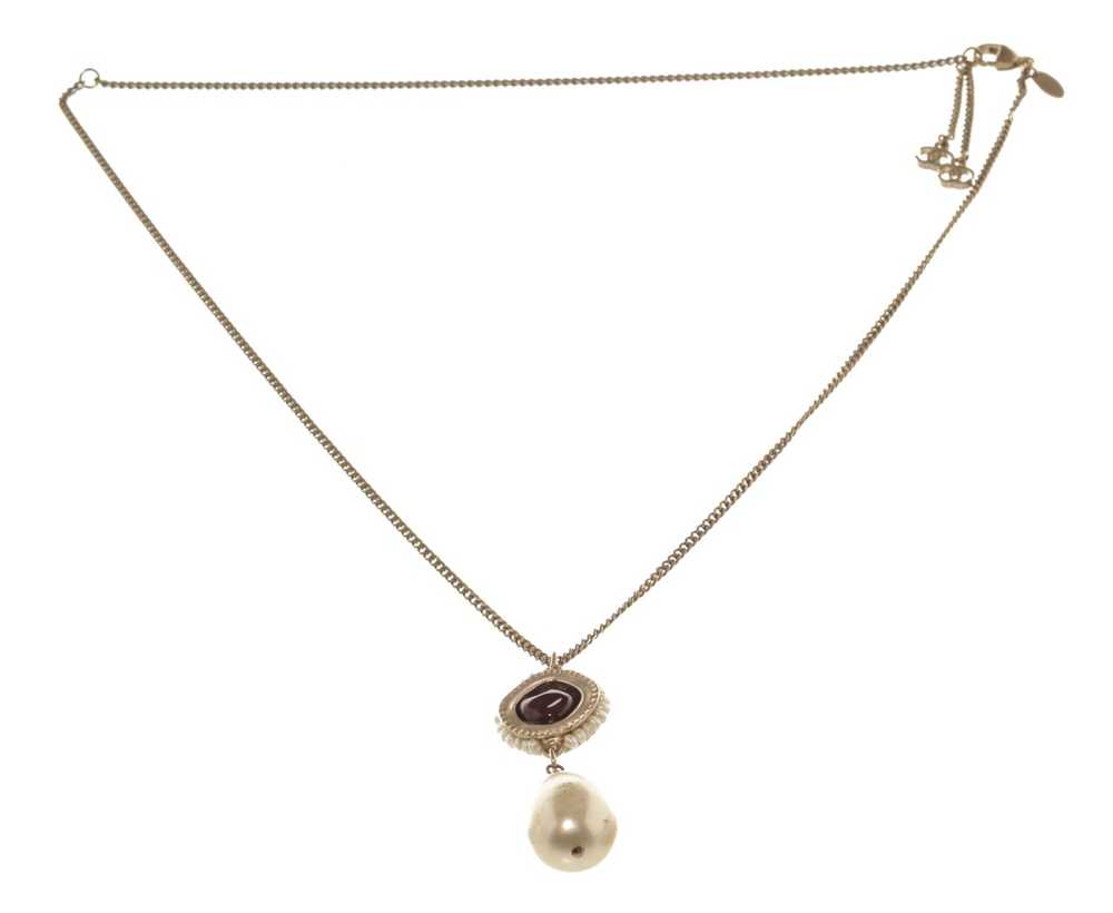 Chanel Chanel Red Stone Teardrop Pearl Necklace - image 2