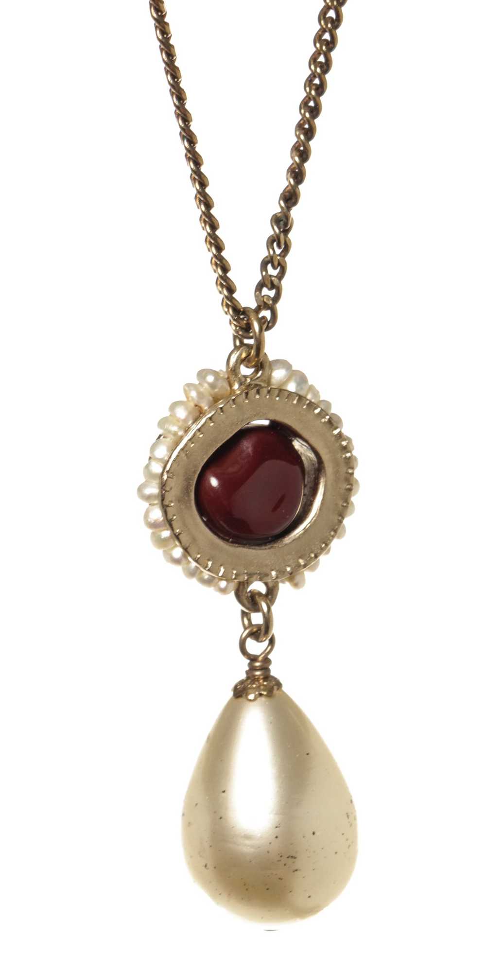 Chanel Chanel Red Stone Teardrop Pearl Necklace - image 3