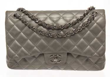 Chanel Chanel Grey Leather Large Double Flap Shou… - image 1