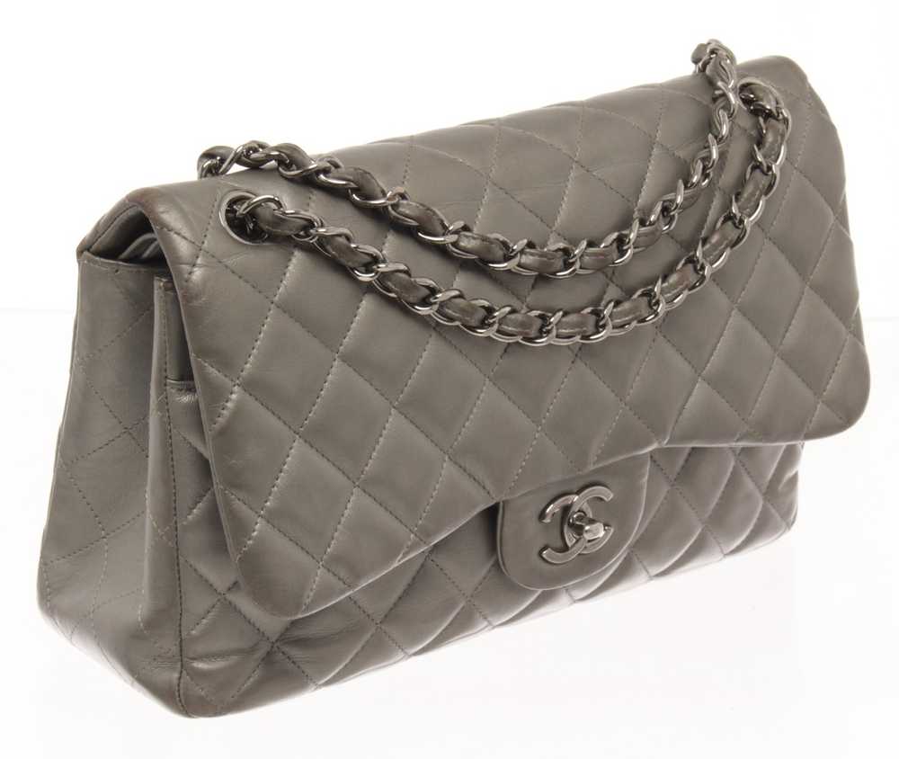 Chanel Chanel Grey Leather Large Double Flap Shou… - image 2