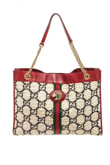 Gucci Gucci White Red Leather Tweed Rajah Tote Bag