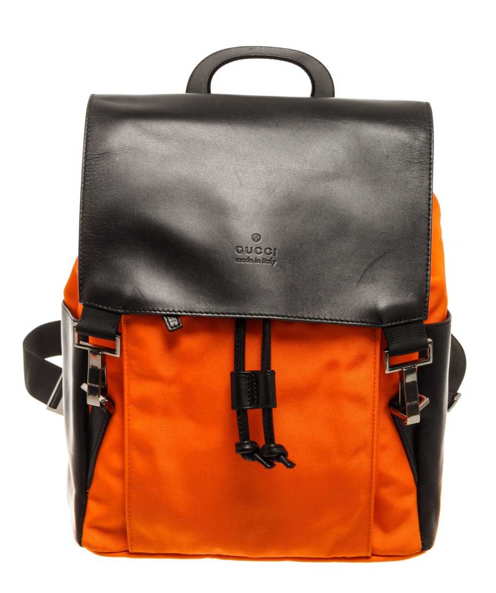 Gucci Gucci Black and Orange Leather Nylon Backpa… - image 1