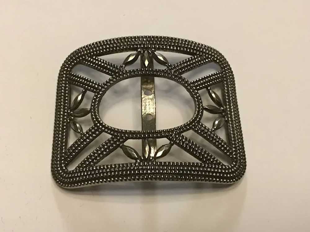 White Metal Ornate Belt Buckle or Slide marked Pa… - image 2