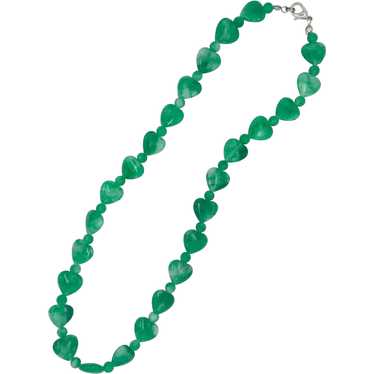 Carved Jade Heart And Ball Necklace