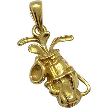Detailed Golf Bag and Clubs Charm Pendant 18K Gold - image 1