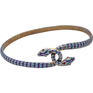 French 1880 Egyptian Revival Snakes Necklace In S… - image 1