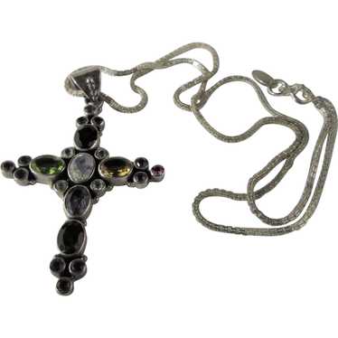 Nicky Butler Sterling Silver Gemstone Cross Pendan