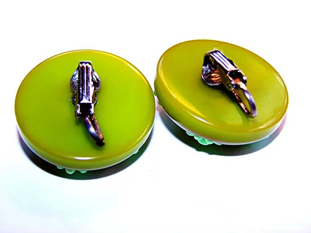 Charming LIGHT OLIVE Bakelite Earrings with Six M… - image 3
