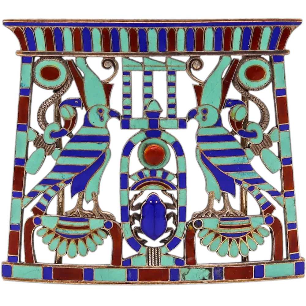 French 1880 Egyptian Revival Pectoral In Silver W… - image 1